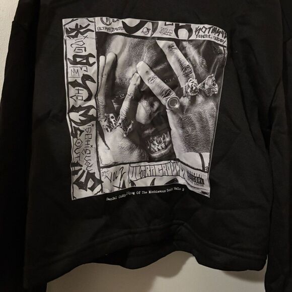 Denzel Curry Graphic Cropped Hoodie XL Black Streetwear Hoodie Y2K Hip Hop Merch - Picture 5 of 5
